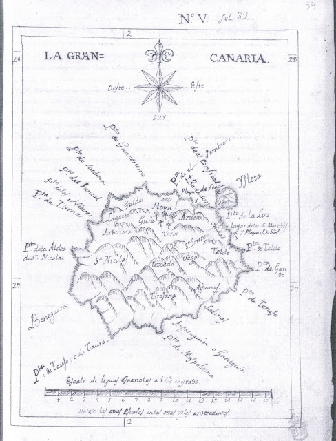 Mapa de Gran Canaria. Autor Dámaso Quesada y Cháves, año entre 1770-1780. Biblioteca Digital Hispánica Biblioteca Nacional de España